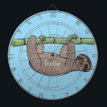 Cute smiling sloth on bamboo cartoon illustration dart board<br><div class="desc">This cute,  happy sloth is hanging on a green bamboo. All done in adorable cartoon illustration style.</div>