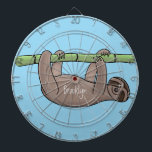 Cute smiling sloth on bamboo cartoon illustration dart board<br><div class="desc">This cute,  happy sloth is hanging on a green bamboo. All done in adorable cartoon illustration style.</div>
