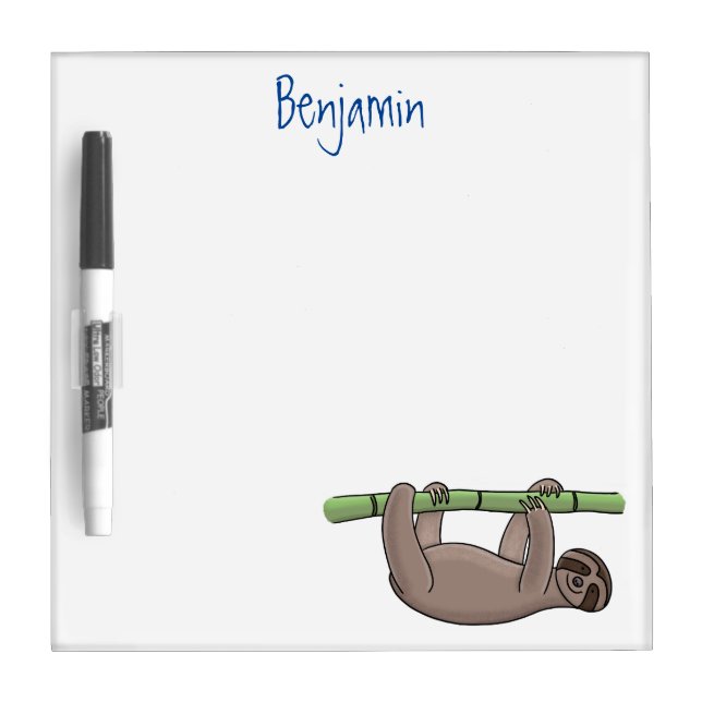 Cute smiling sloth on bamboo cartoon illustration dry erase board (Front)