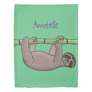 Cute smiling sloth on bamboo cartoon illustration duvet cover
