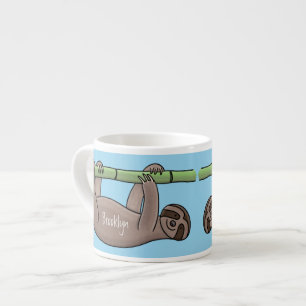 Cute smiling sloth on bamboo cartoon illustration espresso cup