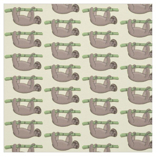 Cute smiling sloth on bamboo cartoon illustration fabric