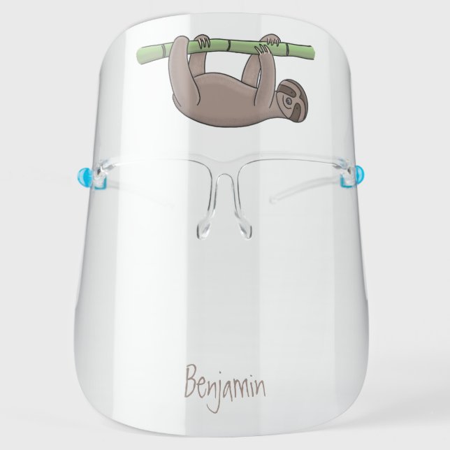 Cute smiling sloth on bamboo cartoon illustration  face shield (Front)