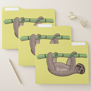 Cute smiling sloth on bamboo cartoon illustration file folder