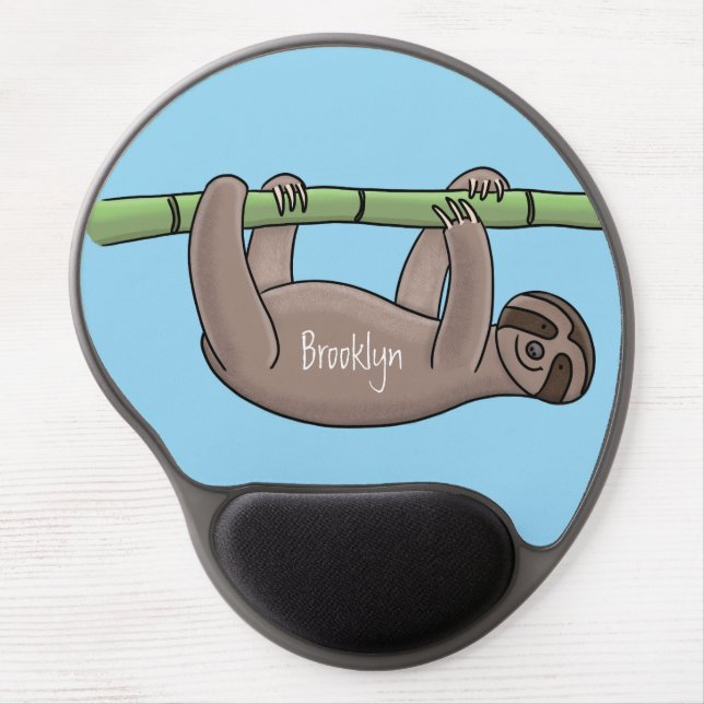 Cute smiling sloth on bamboo cartoon illustration gel mouse pad (Front)