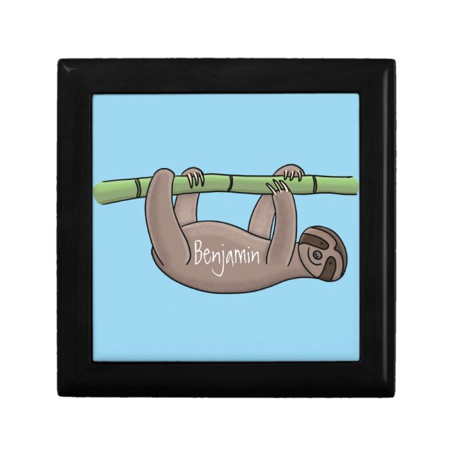 Cute smiling sloth on bamboo cartoon illustration gift box (Front)