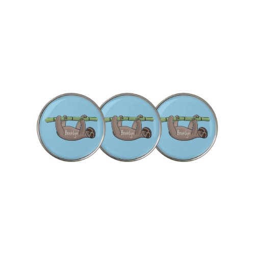 Cute smiling sloth on bamboo cartoon illustration  golf ball marker