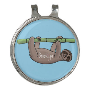 Cute smiling sloth on bamboo cartoon illustration golf hat clip