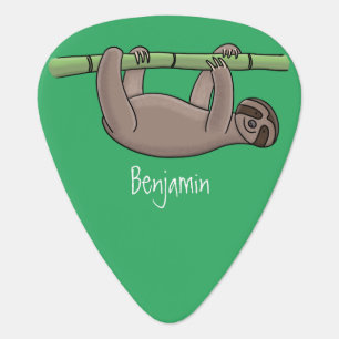 Cute smiling sloth on bamboo cartoon illustration guitar pick
