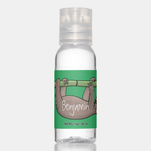 Cute smiling sloth on bamboo cartoon illustration hand sanitizer