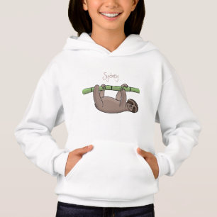 Cute smiling sloth on bamboo cartoon illustration hoodie