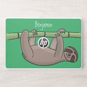 Cute smiling sloth on bamboo cartoon illustration HP laptop skin