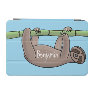 Cute smiling sloth on bamboo cartoon illustration iPad mini cover