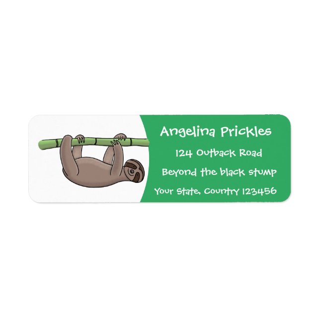 Cute smiling sloth on bamboo cartoon illustration label (Front)