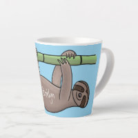 Cute smiling sloth on bamboo cartoon illustration latte mug