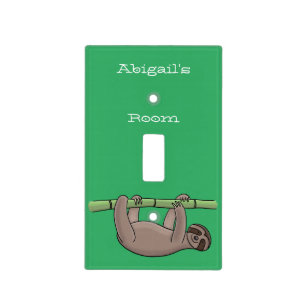 Cute smiling sloth on bamboo cartoon illustration  light switch cover