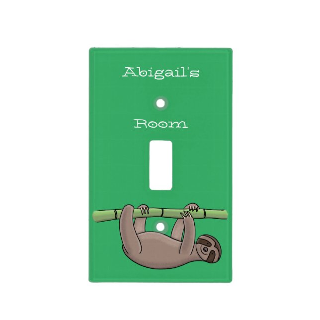 Cute smiling sloth on bamboo cartoon illustration  light switch cover (Front)