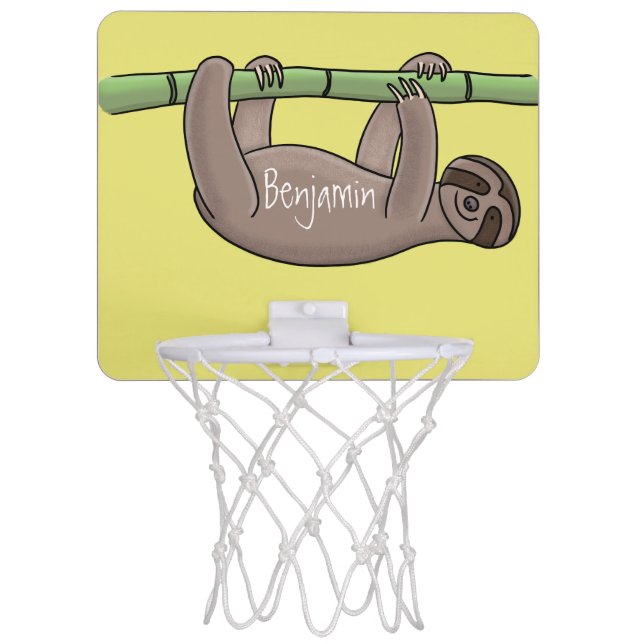 Cute smiling sloth on bamboo cartoon illustration mini basketball hoop (Front)