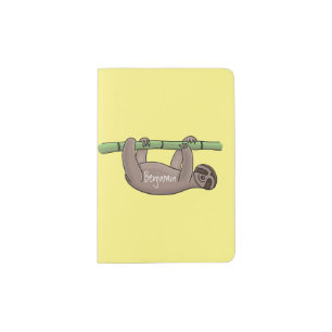 Cute smiling sloth on bamboo cartoon illustration  passport holder