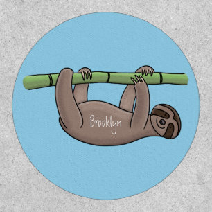 Cute smiling sloth on bamboo cartoon illustration patch