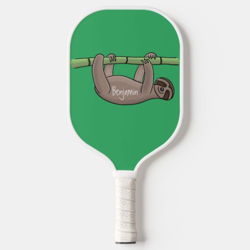 Cute smiling sloth on bamboo cartoon illustration pickleball paddle