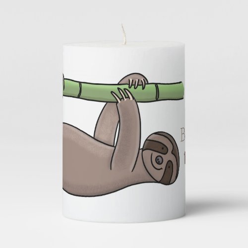 Cute smiling sloth on bamboo cartoon illustration pillar candle