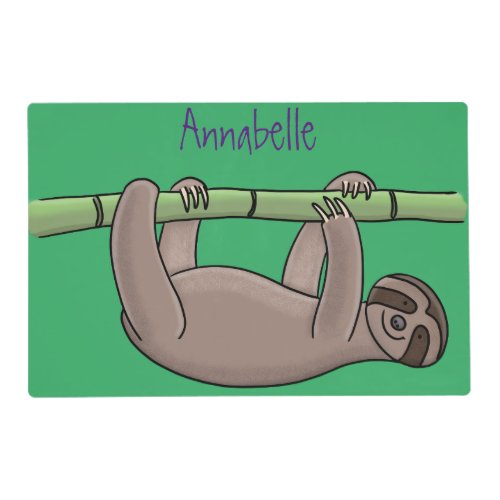 Cute smiling sloth on bamboo cartoon illustration placemat