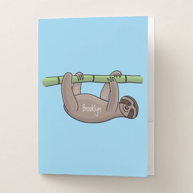 Cute smiling sloth on bamboo cartoon illustration pocket folder (Front)