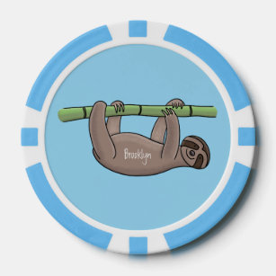 Cute smiling sloth on bamboo cartoon illustration poker chips