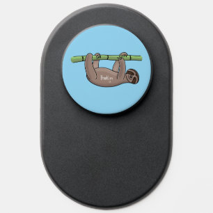 Cute smiling sloth on bamboo cartoon illustration PopSocket