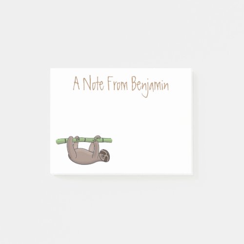 Cute smiling sloth on bamboo cartoon illustration post-it notes