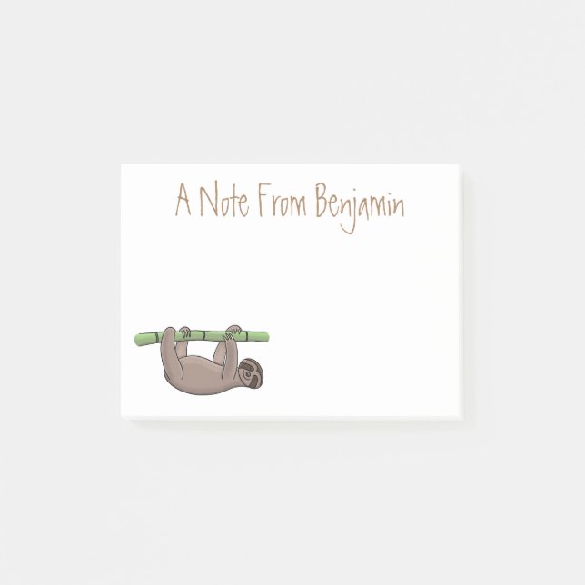 Cute smiling sloth on bamboo cartoon illustration post-it notes (Front)