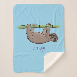 Cute smiling sloth on bamboo cartoon illustration sherpa blanket