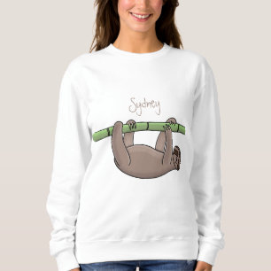 Cute smiling sloth on bamboo cartoon illustration sweatshirt