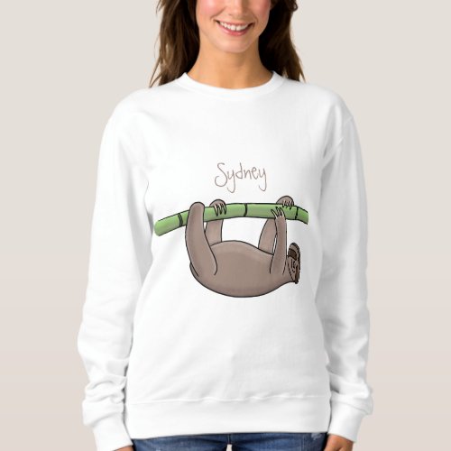 Cute smiling sloth on bamboo cartoon illustration sweatshirt