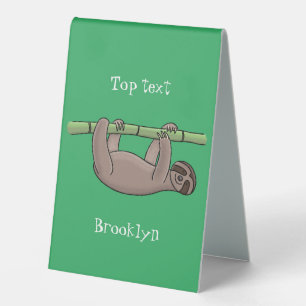 Cute smiling sloth on bamboo cartoon illustration table tent