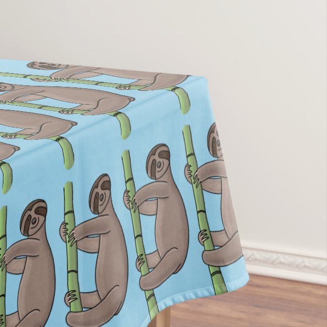 Cute smiling sloth on bamboo cartoon illustration tablecloth (In Situ)