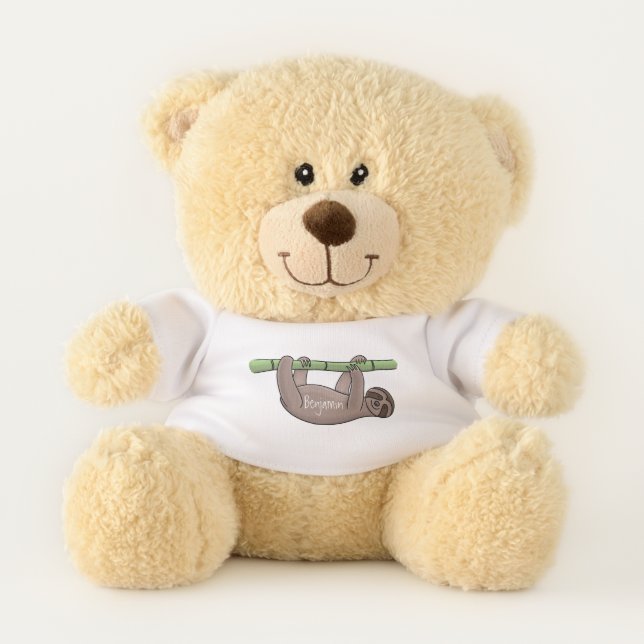 Cute smiling sloth on bamboo cartoon illustration teddy bear (Front)
