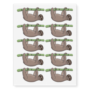 Cute smiling sloth on bamboo cartoon illustration temporary tattoos