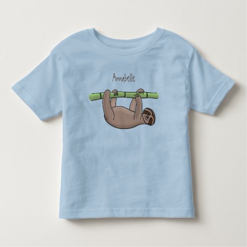 Cute smiling sloth on bamboo cartoon illustration toddler t_shirt