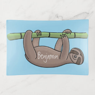 Cute smiling sloth on bamboo cartoon illustration trinket tray