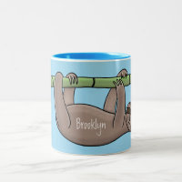 Cute smiling sloth on bamboo cartoon illustration Two-Tone coffee mug