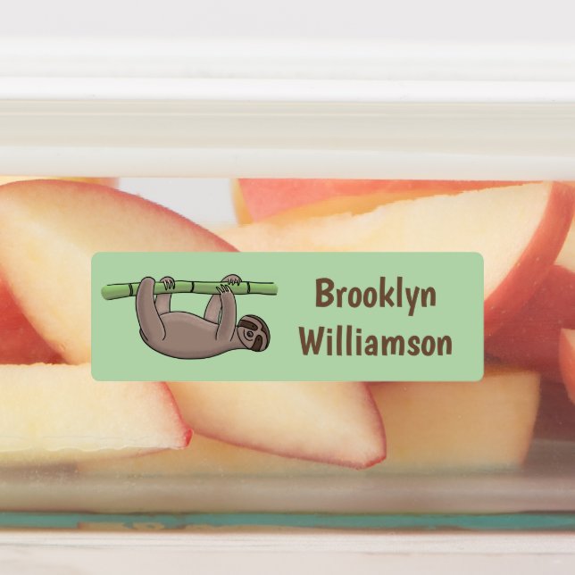 Cute smiling sloth on bamboo cartoon personalized  labels (Affixed)