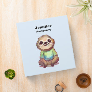 Cute Smiling Sloth Wearing a Shirt 3 Ring Binder
