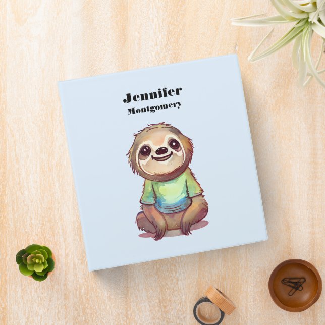 Cute Smiling Sloth Wearing a Shirt 3 Ring Binder (In Situ)