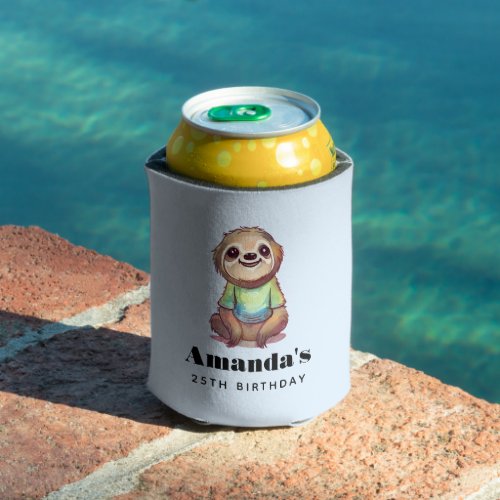  Cute Smiling Sloth Wearing a Shirt Birthday Can Cooler