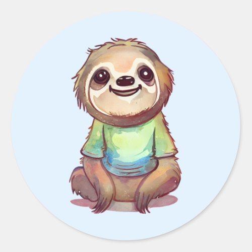  Cute Smiling Sloth Wearing a Shirt Classic Round Sticker