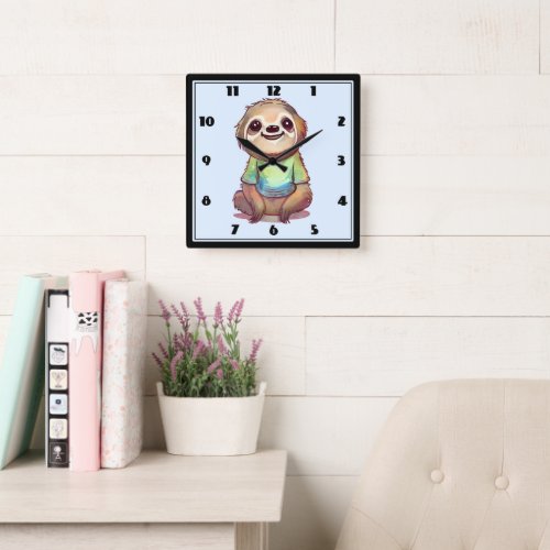 Cute Smiling Sloth Wearing a Shirt Square Wall Clock