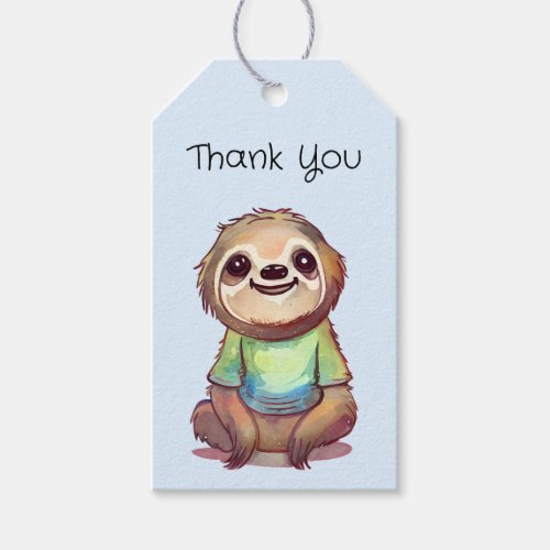 Cute Smiling Sloth Wearing a Shirt Thank You Gift Tags