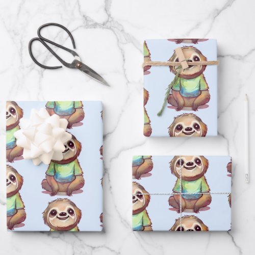 Cute Smiling Sloth Wearing a Shirt Wrapping Paper Sheets